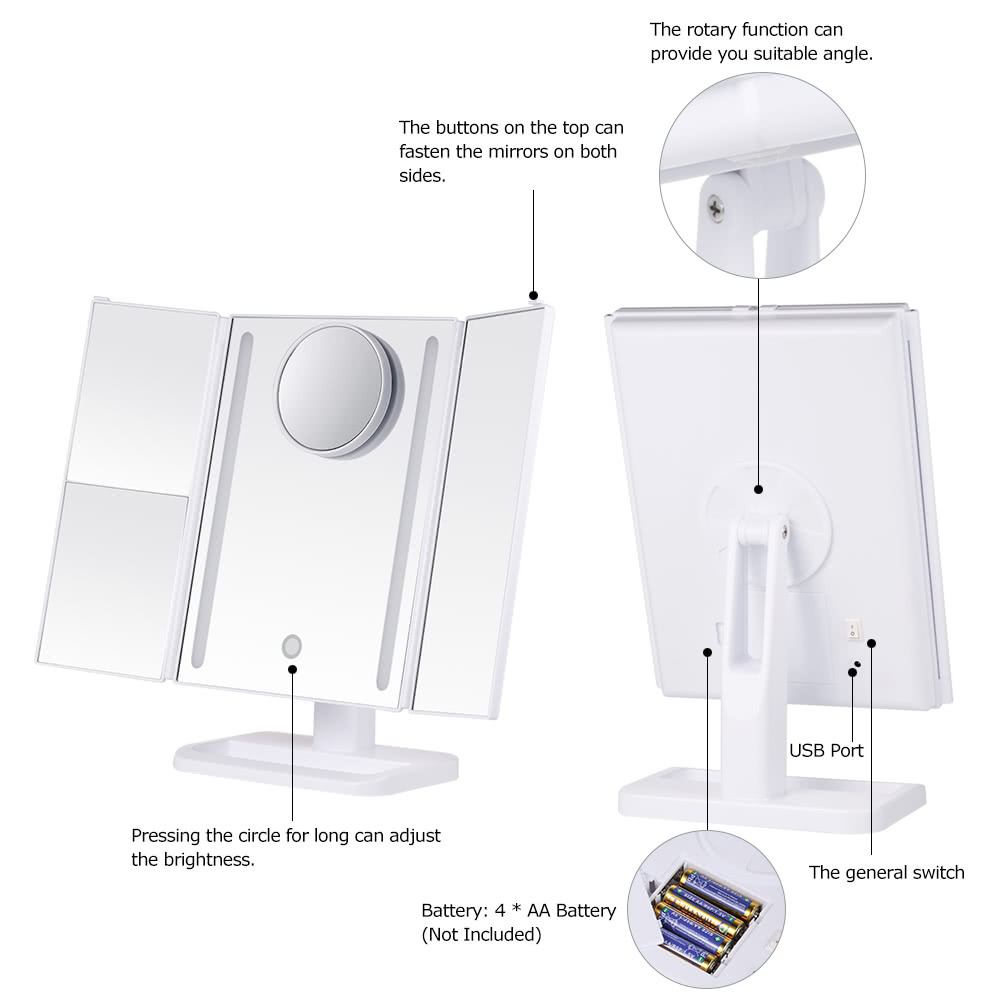 Led Lighted Makeup Mirror Adjule Stand Desk Tri Fold With Led Lighted Makeup Mirror Adjule Stand Desk Tri Fold With 2x 3x Magnifying 10x Small S Tomtop