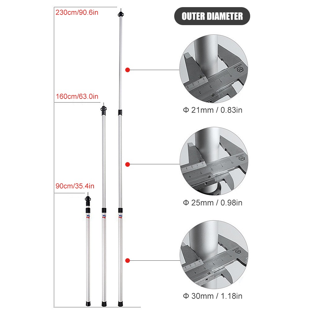 2pcs Thicken Aluminum Alloy Tent Pole Adjustable Tent Support Rods Beach Shelter Tarp Awning Pole Replacement Poles Accessories for Camping Hiking ...