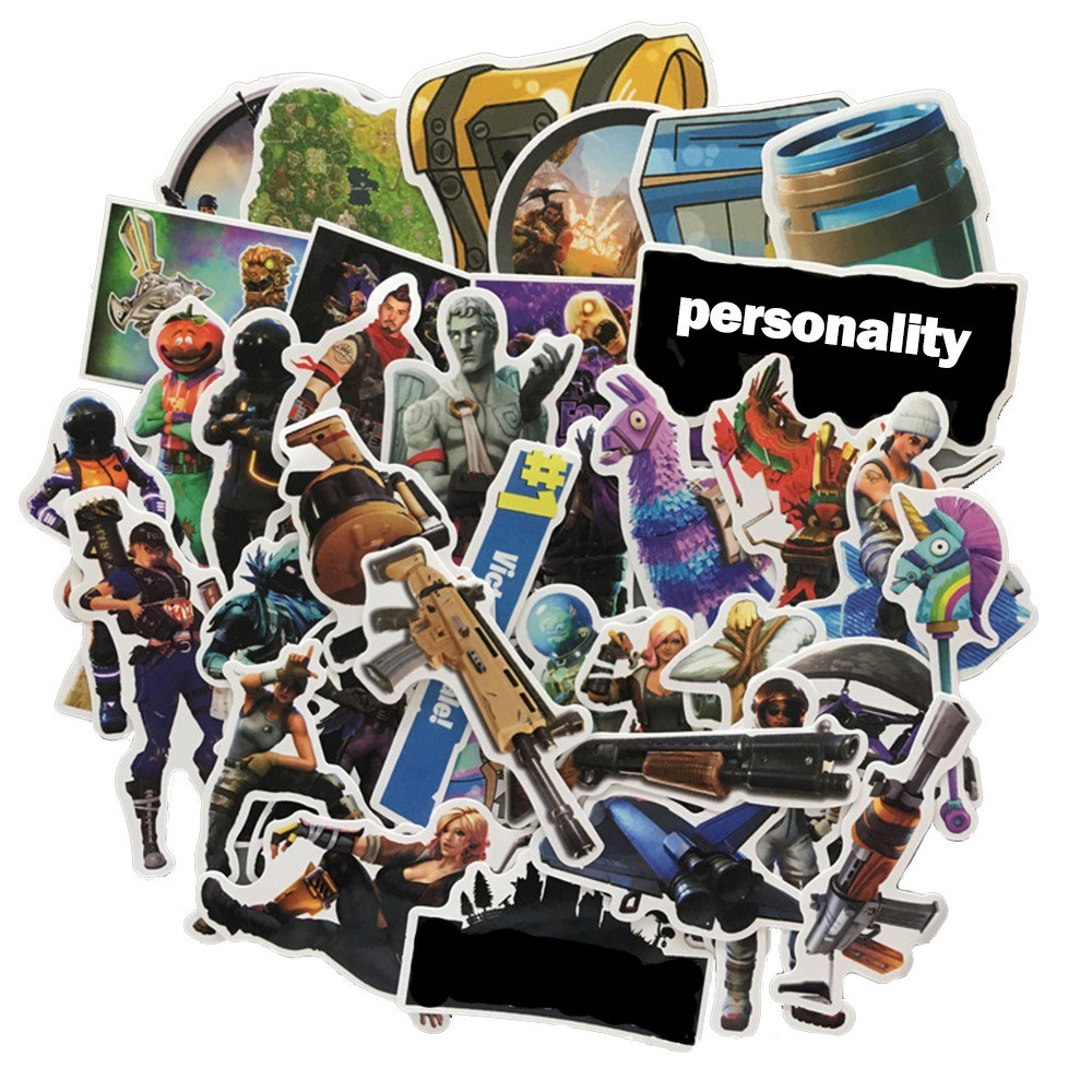 46pcs fortnite autocollants pour telephone ps4 ordinateur portable bagage planche a roulettes moto voiture pvc decal 1 tomtop com - ordinateur portable fortnite