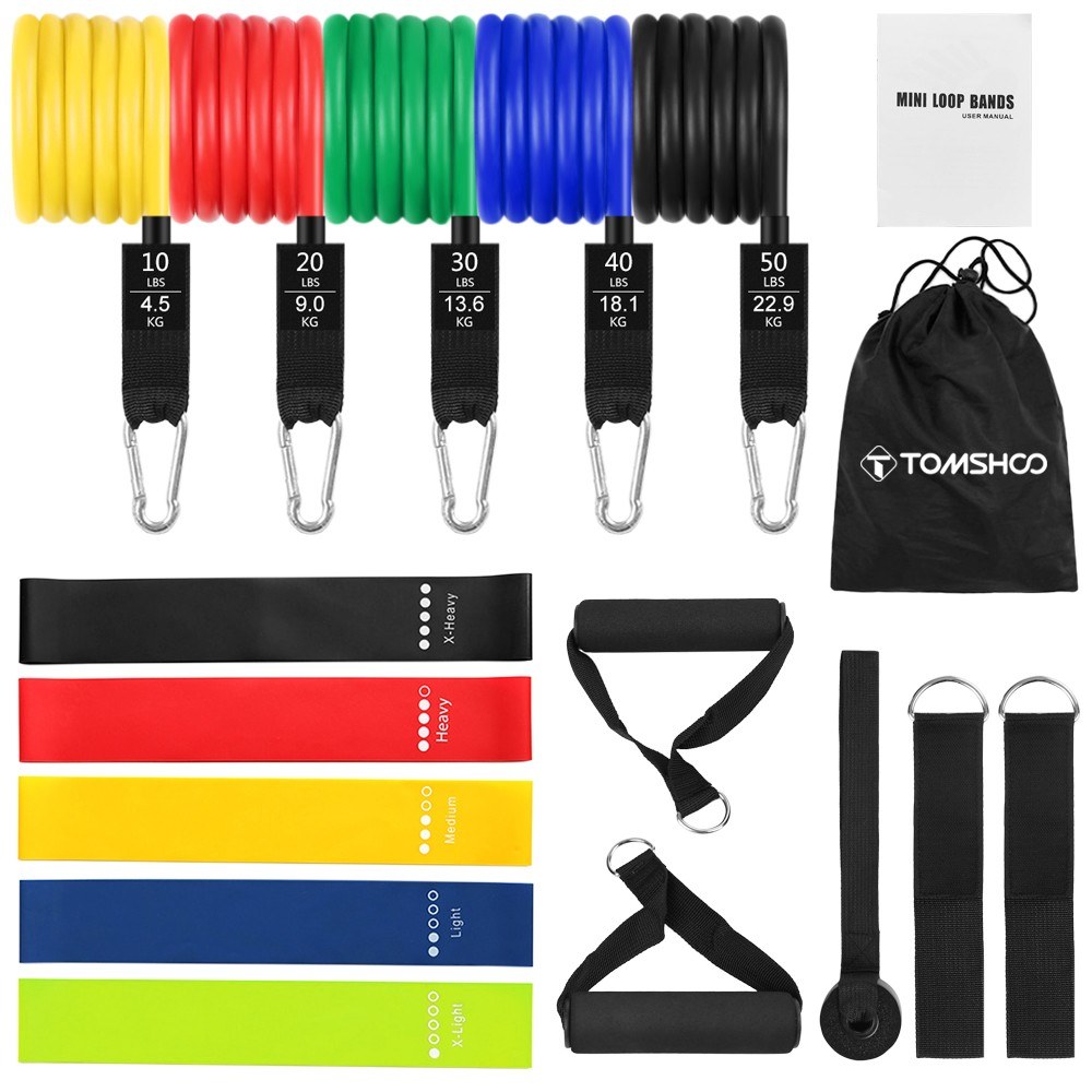 TOMSHOO 16pcs Resistance Bands Set Exercise Loop Bands Tube Bands with