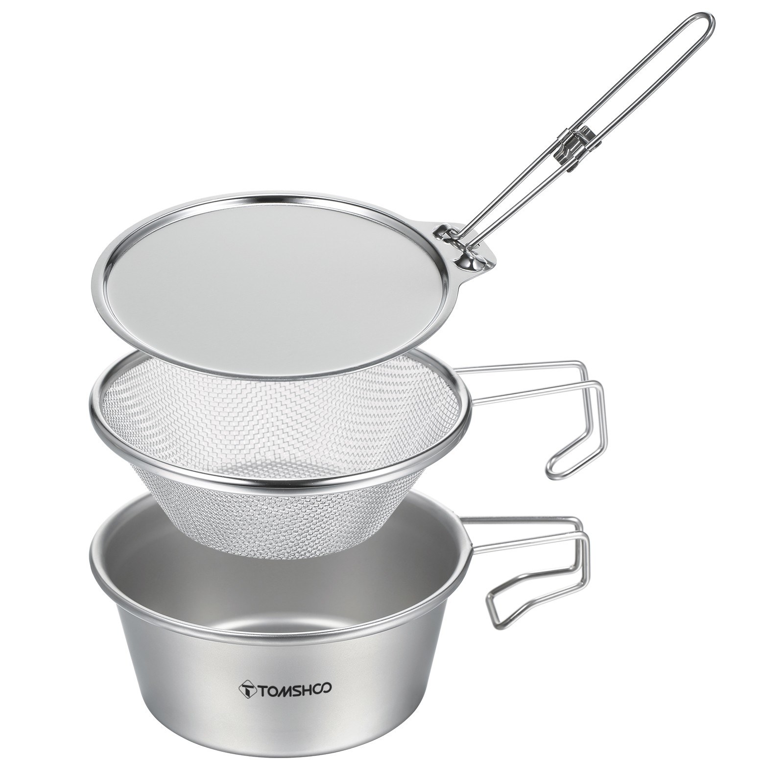 TOMSHOO Stainless Steel Sierra Cup Bowl with Mesh Strainer Colander and Lid for Camping Hiking Backpacking