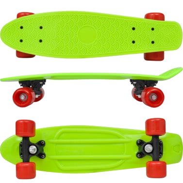 Skateboard Retro verde con ruote rosse 15,5 cm