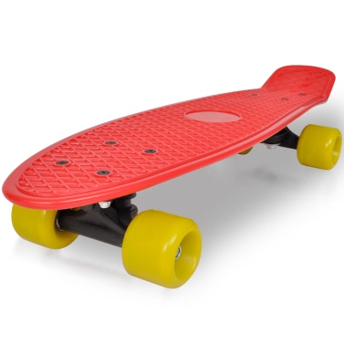 Skateboard Retro rosso con ruote gialle 15,5 cm