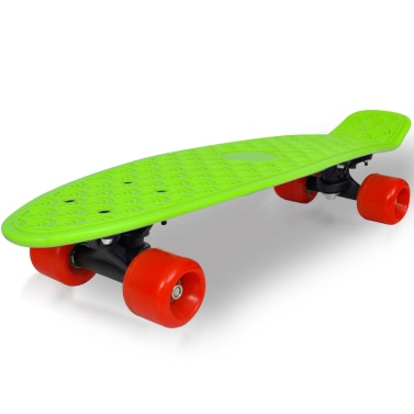 Skateboard Retro verde con ruote rosse 15,5 cm