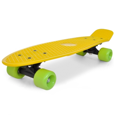 Skateboard Retro giallo con ruote verdi 15,5 cm