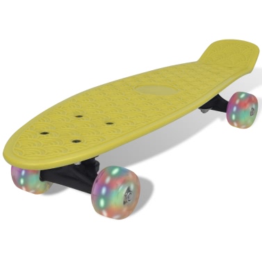 Skateboard Retro Giallo con Ruote a LED