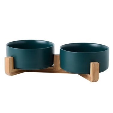 Ceramic Cat Dog Bowl with Anti-Slip Bamboo Stand
