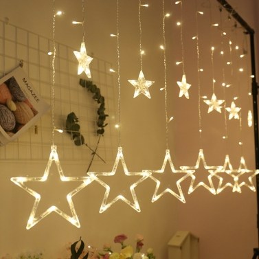 Star Shape Pendant Pentacle Curtain Lamp 8 Flashing Modes Waterproof Holiday String Light