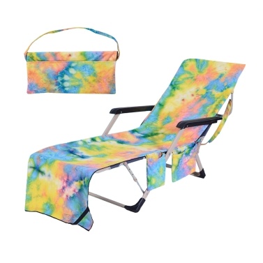 Chaise Lounger Pool Chair Cover Beach Chair Cover Towel with Side Storage Pockets Tie-dye
