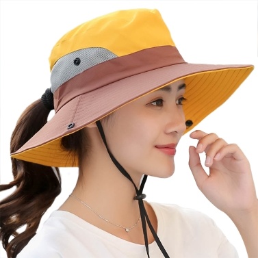 Fishing Hat for Women Men Mesh Outdoor Summer UV Protective Hat Wide Brim Foldable Cap with Ponytail Hole