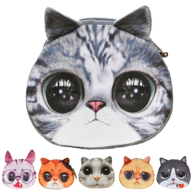 Cute Fashion Women Coin Purse Cat Animal Print Mini Wallet Zipper Closure Small Clutch Bag