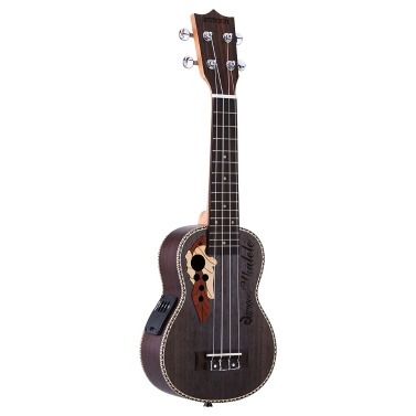 ammoon Spruce 21" Acoustic Ukulele 15 Fret 4 Strings Stringed Musical Instrument with Built-in EQ Pickup + Ukulele Bag