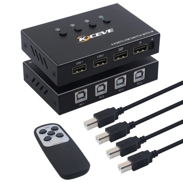 KCEVE 4K@60Hz Switch 4 Port USB Switcher Selector 4 in 1 Out Switcher with Remote Control Sync Output Audio&Video