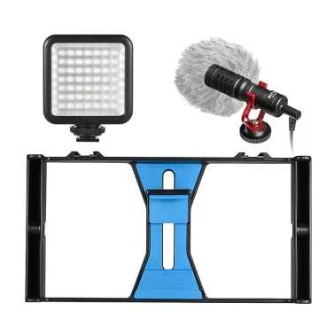 Andoer Handheld Smartphone Video Rig Phone Tripod Mount Stabilizer + Dimmable LED Light + Microphone