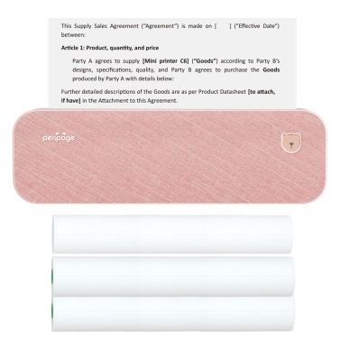 PeriPage A4 Paper Printer Direct Thermal Transfer Wirless Printer Mobile 210mm Mini Mobile Photo Printer with 3 Roll Thermal Paper