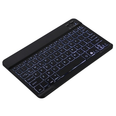 10 inch Wireless BT Keyboard Ultra-thin Rechargeable BT Keyboard Three-system Compatible 7-color Monochrome backlight Black