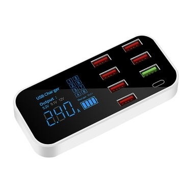 A9S+ 8 Port Car Charger with LED Display Type-C QC3.0 Quick Charging Intelligent Portable Safe Vehicle Charger Station