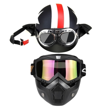 Motorcycle Helmet with Goggles Visor Scarf Touring Helmet for Harley +Mask Detachable Goggles and Mouth Filter for Open Face Helmet