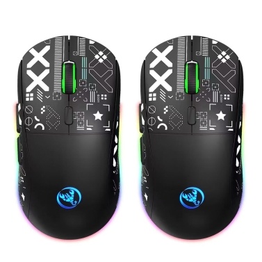 hxsj T90 2.4G Wireless Mechanical Mouse RGB Gaming Mouse Ergonomic Design 10 Million Keystroke Lifetime 3600DPI 15 RGB Lighting Modes 2-Pack