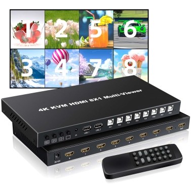4K HDMI-Compatible Splitter 8 In 1 Out Computer Synchronizer with Remote 4K 30Hz Switch Box Port Expander Support 4K/1080P DVD Player TV PC