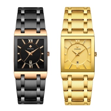 2Pcs WWOOR Men Fashion Rectangular Dial Analog Quartz Watch