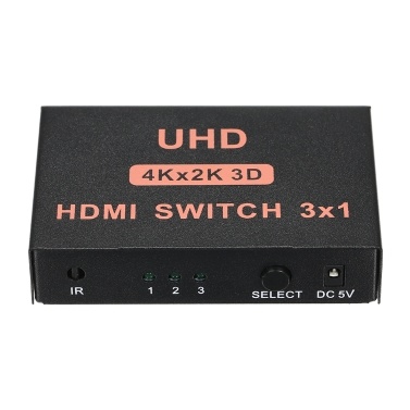 Portable HD 3 in 1 out Switcher Up to 4K*2K Resolution Metal Shell Stable Transmission Support Button/Remote Control Switch