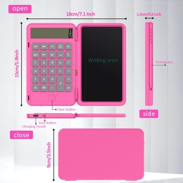 Calculator Writing Board USB Charging Carry on Convenient for Work and Study Also Inkless Drawing Or Planning Boards Pink