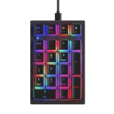 iBlancod K10 21 Keys Wired Mechanical Numeric Keyboard RGB Backlight Effect Mechanical Yellow Switches Pudding Keycaps Black