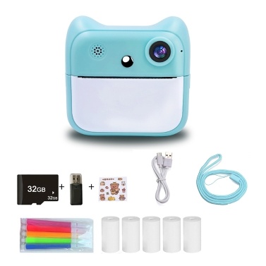 Kids Instant Print Camera 2400W High-Clear Digital Camera with 2.4IPS Screen Cartoon Inkless Thermal Printer with Dual Lens for Girls Boys
