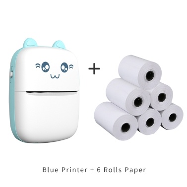 Portable Mini Thermal Printer with USB Cable + 6 Rolls Thermal Paper 57*30mm Wrong Questions Notes Printing Papers