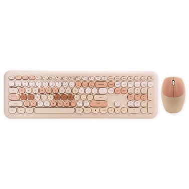 Mofii 666 2.4G Wireless Keyboard Mouse Combo Mixed Color 110 Key Keyboard Mouse Set with Round Punk Keycaps Light Brown
