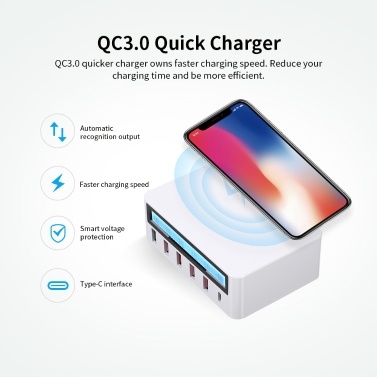Intelligente Ladestation mit 6 Anschlüssen LCD-USB-Ladestation QC3.0 Schnellladestation Universelle Kompatibilitäts-Ladestation für den Familien- und Bürobereich