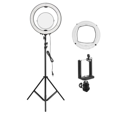 Andoer LA-650D 48cm/18.9inch Photo/Video 600 LED Ring Light 5500K 40W Dimmable with 2m/6.6ft Light Stand + Mini   Ball Head + Smartphone Clip + Mirror + Soft Cloth + Bag