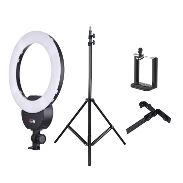 FalconEyes FLC-55 16 Inch Fluorescent Video Ring Light Lamp 55W 5600K Studio Portrait Photography Lighting with White Filter  +  2m / 6.6ft Photo Studio Light Stand with 1/4" Screw + Andoer Adjustable