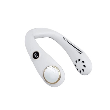 Portable Rechargeable Bladeless Neck Hanging Fan 3-gear Adjustable Wind 360° Wind Output LED Digital Display Screen White