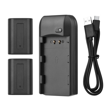 NP-FV5 Battery Charger with LED Indicator Light + 2pcs NP-FV5 PLUS Batteries 3.7V 1000mAh with Type-C Charging Cable