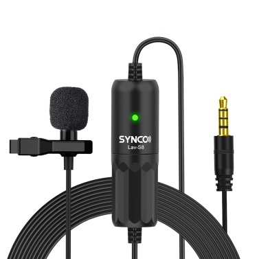 SYNCO Lav-S8 Professional Lavalier Microphone Clip-on Omnidirectional Lapel Mic Noise Reduction Auto-Pairing 8M/ 26.2ft Long Cable for DSLR Camera Smartphone PC Video Recording Vlogging Interview Onli