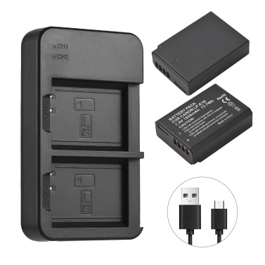 Camera LP-E10 Battery and Charger Kit with 2-slot Battery Charger + 2pcs LP-E10 Batteries 7.4V 1850mAh + USB Charging Cable