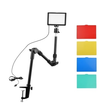 Andoer USB Video Conference Lighting Kit Including 1 * LED Video Light 3200K-5600K Dimmable + 1 * Foldable Desk Mount Light Stand + 1 * Flexible Ballhead   Adapter + 5 * Color Filters(Red/Yellow/Blue/