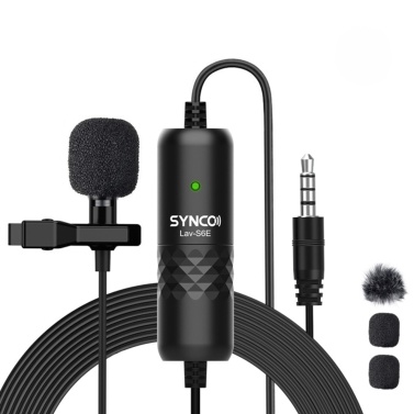 SYNCO Lav-S6E Professional Lavalier Microphone Clip-on Omnidirectional Condenser Lapel Mic Auto-Pairing 6M/19.7 Long Cable with Windscreen for DSLR Camera Smartphone PC Video Recording Vlogging Interv