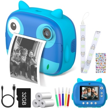 1080P Cute Kids Instant Camera 12MP Kids Digital Camera with 3 Printing Paper Rolls 2.4inch IPS Screen