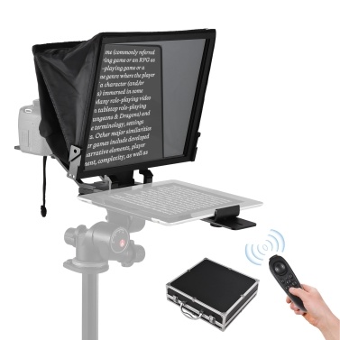 14-inche Universal Prompter with Dual Cold Shoe Mounts and 1/4in Threaded Hole with Remote Control and Carrying Case