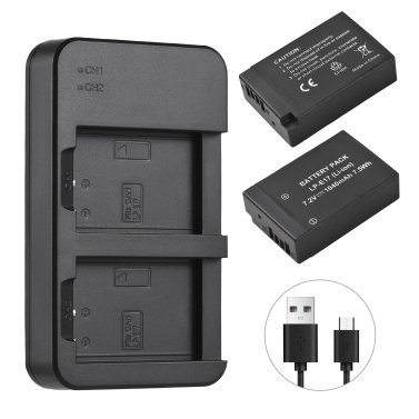 Camera LP-E17 Battery & Charger Kit with 2-slot Battery Charger + 2pcs LP-E17 Batteries 7.2V 1040mAh + USB Charging Cable