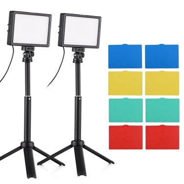 2 Packs 15W LED Video Light Set Desktop Photography Fill Light Bi-Color Temperature Adjustable Brightness CRI95 USB Power Supply with Extendable Tripod Color Filters for Vlog Video Shooting Video Conf