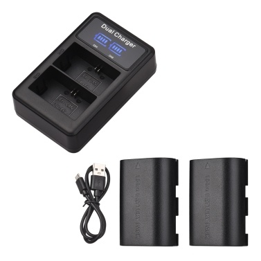 LP-E6/ E6N Battery & Charger Kit 2pcs 7.4V 2650mAh Battery + 1pc LED2-LPE6 Dual Channel Camera Battery Charger USB Port LCD Screen Display Replacement for Canon EOS 5D Mark II/III/IV 6D 7D 60D 70D 80D