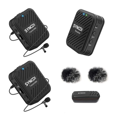 SYNCO G1(A2) 2.4G Wireless Microphone System with 1 Receiver & 2 Transmitters & 2 Lavalier Microphones 50M Transmission Range 3.5mm Plug for Smartphone Camera Camcorder Vlog Live Streaming Interview V