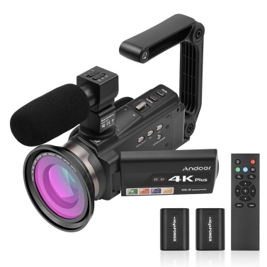 Andoer 4K/60FPS 48MP WiFi Digital Video Camera Set 1 Camcorder Recorder + 1 Microphone + 1 Remote Control + 2 Batteries + 1 Camera Lens with 16X Zoom 3 Inch Touchscreen IR Infrared Night Sight Cold Sh