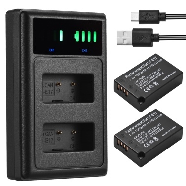 Andoer LP-E17 Battery Charger with LED Indicators + 2pcs LP-E17 Batteries