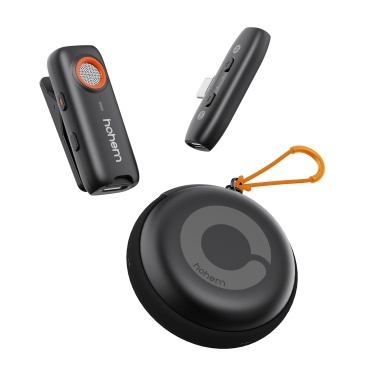 hohem MIC-01 One-Trigger-One 2.4G Wireless Microphone Magnet/ Clip On Mic for Smartphone 3-Level Noise Cancelling Built-in TF Card Slot Remote Shutter Control with Carrying Case External Mic for Type-