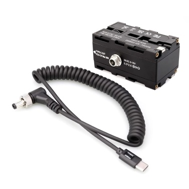 Type-C to Double-Sided NP-F550/570/770/970 Dummy Battery Power Adapter with 5-12V Type-C Output Flexible Spring Cable
